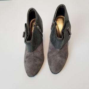 Bourne Gray Suede/Snakeskin Zip 4" Heel Booties